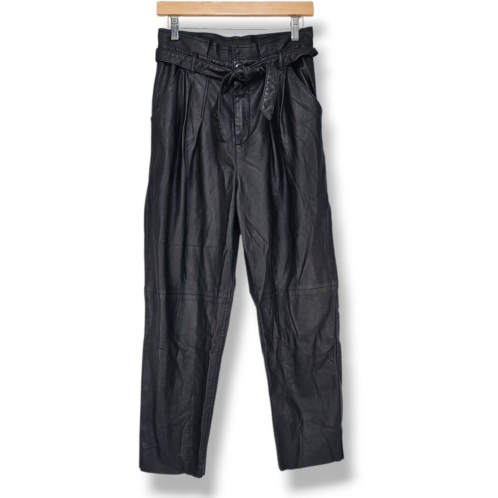 Free People Nightfall Vegan Leather Paperbag Pants In Black Size 6 Moto Chic